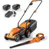 imageLawnMaster 20VMWGT 24V Max 13inch Lawn Mower and Grass Trimmer 10inch Combo with 2x40Ah Batteries and Charger24V MowerBlower