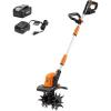 imageLawnMaster 24V MAX Cordless Tiller Cultivator Lightweight Electric Garden Tiller with 1 MAX 24V 40ah BatteryampCharger 4 Blade 9In Tilling Width amp 7In Depth for Weeding Gardening amp CultivationCordless 24V 9Inch